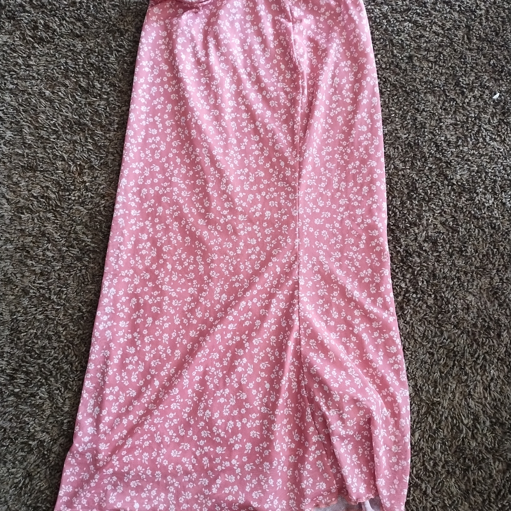 SHEIN Pink Floral High Low Skirt